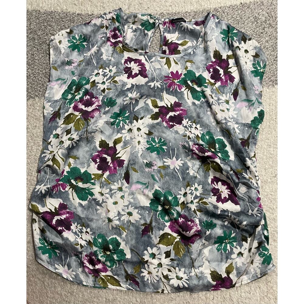 Zenobia Floral Blouse Womens Plus Size 2XL 2X Top Gray Purple Z4425-F 072015-4